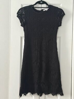 Stella Luce Black Lace Cap-Sleeve Mini Dress